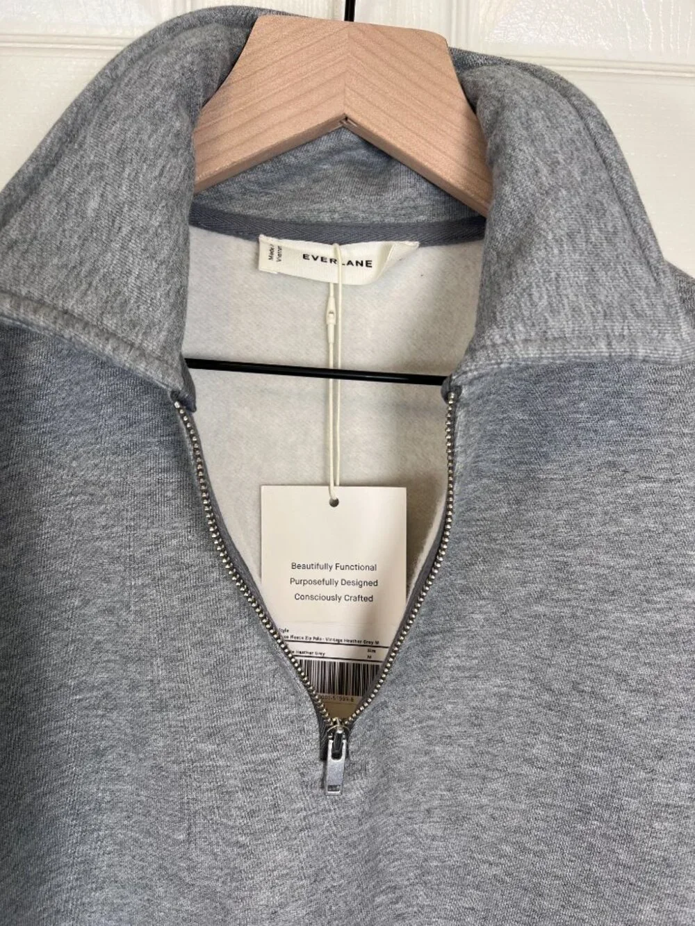 Everlane Luxe Fleece Zip Polo Cropped Vintage Heather Gray Size Med NWT - Picture 7 of 7
